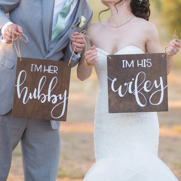 Other - 2 Rustic Wedding Signs - "I'm Her/His Hubby/Wifey"